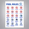 Πινακίδα Σήμανσης “ΚΑΝΟΝΕΣ ΠΙΣΙΝΑΣ – POOL RULES” PVC 500mm x 700mm – Λευκό / Πολύχρωμο