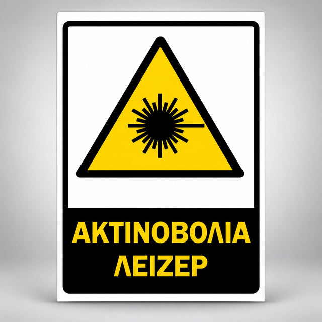 Πινακίδα Σήμανσης “ΑΚΤΙΝΟΒΟΛΙΑ ΛΕΙΖΕΡ” Αντανακλαστική PVC 200mm x 300mm – Κίτρινο / Μαύρο / Λευκό