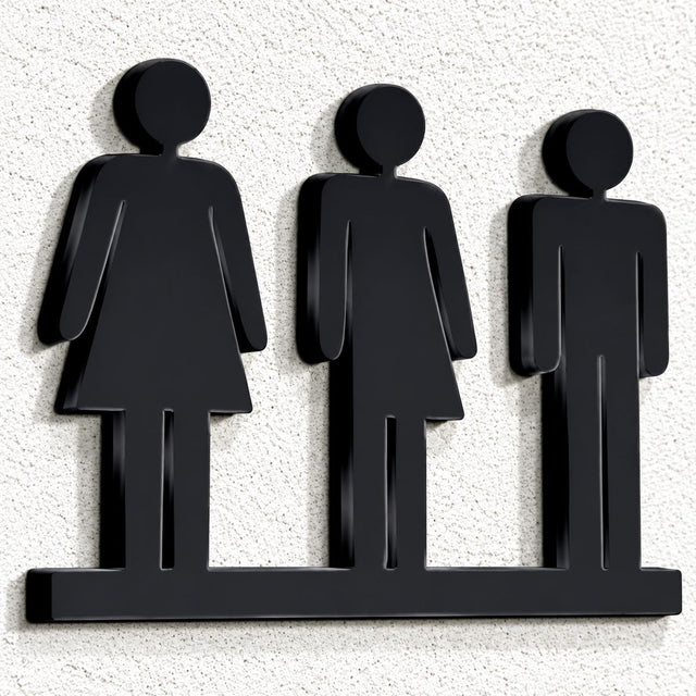 Σήμανση WC με τρεις φιγούρες σε μαύρο· επιλεγμένη απόχρωση μαύρο, 100mm x 175mm