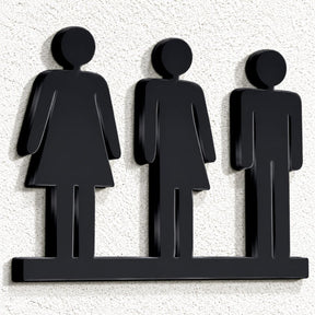 Σήμανση WC με τρεις φιγούρες σε μαύρο· επιλεγμένη απόχρωση μπλε, 100mm x 175mm