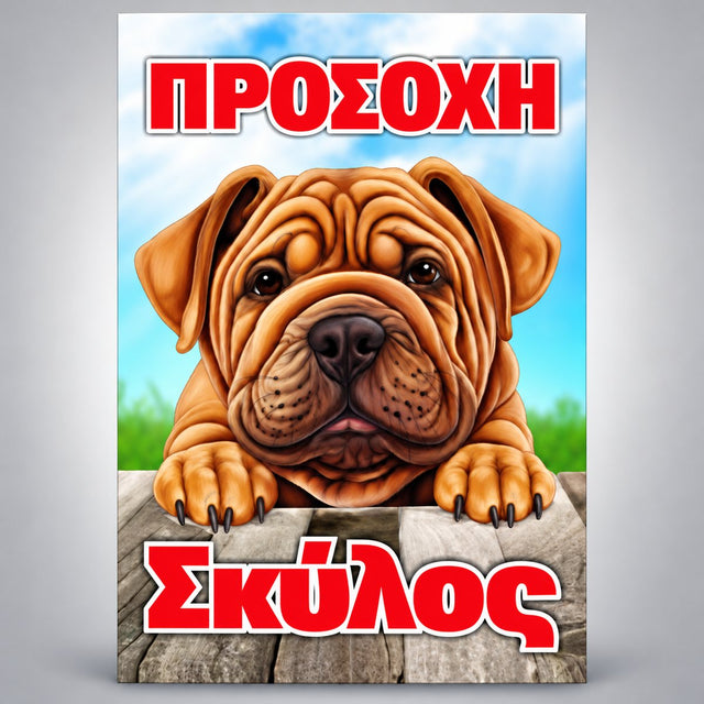Πινακίδα Σήμανσης “ΠΡΟΣΟΧΗ ΣΚΥΛΟΣ – SHAR PEI” PVC 200mm x 300mm – Έγχρωμο