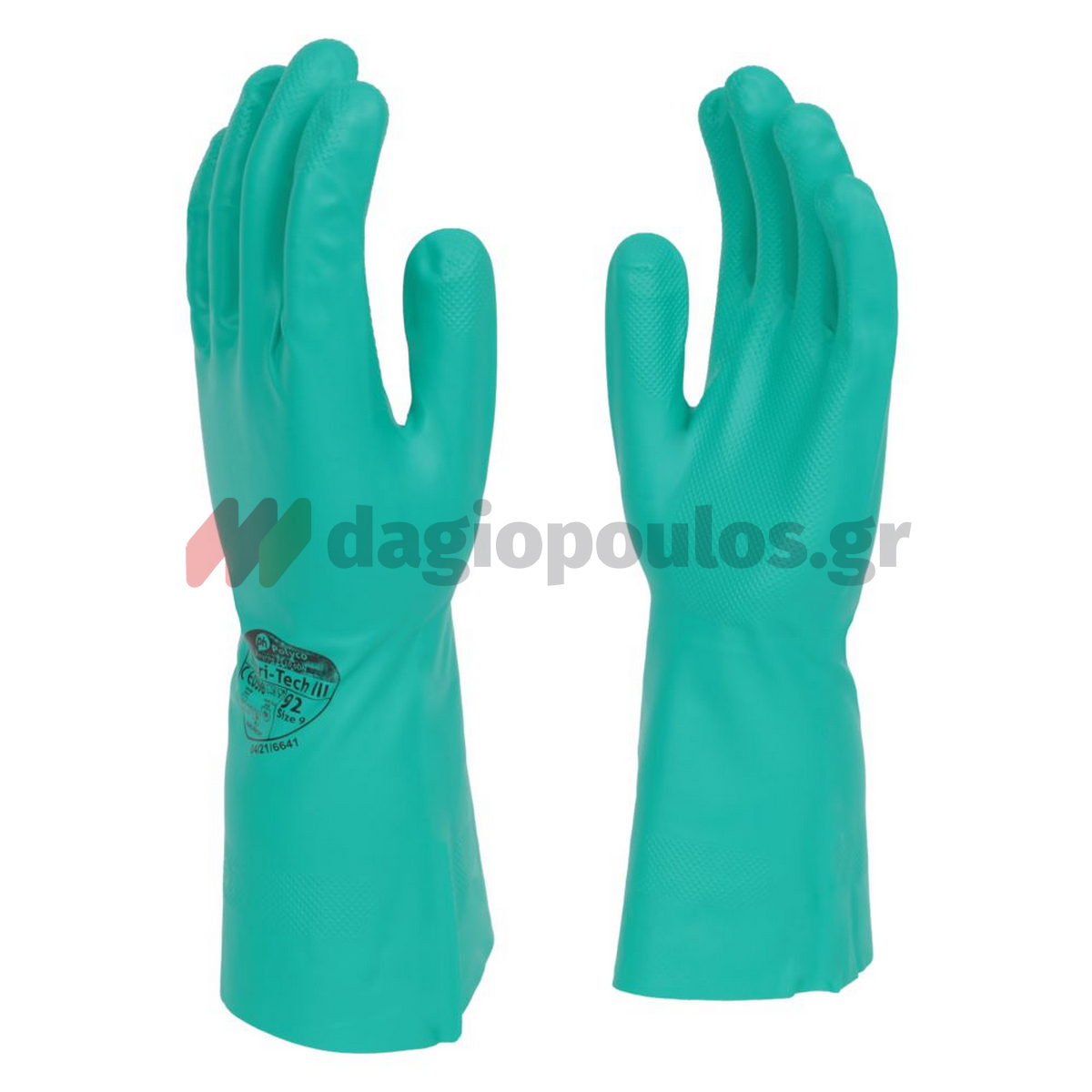 Polyco Nitri‑Tech III 92 Green Flock Lined Γάντια Εργασίας Νιτριλίου Ισχυρών Χημικών 33cm (Ζεύγος)