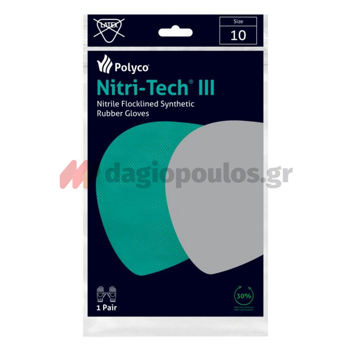 Polyco Nitri‑Tech III 92 Green Flock Lined Γάντια Εργασίας Νιτριλίου Ισχυρών Χημικών 33cm (Ζεύγος)