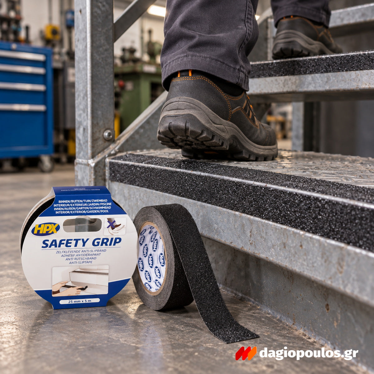 HPX Safety Grip Αυτοκόλλητη Αντιολισθητική Ταινία Ασφαλείας 25mm x 5mtr ΜΑΥΡΗ