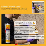 Sika Sikaflex 111 Stick & Seal Ελαστικό Συγκολλητικό Σφραγιστικό 290ml ΜΑΥΡΟ