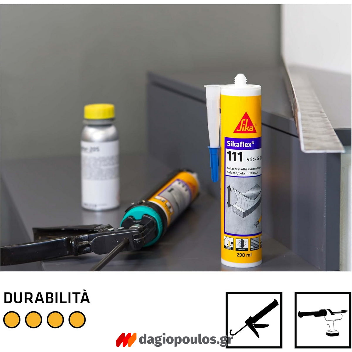 Sika Sikaflex 111 Stick & Seal Ελαστικό Συγκολλητικό Σφραγιστικό 290ml ΜΑΥΡΟ