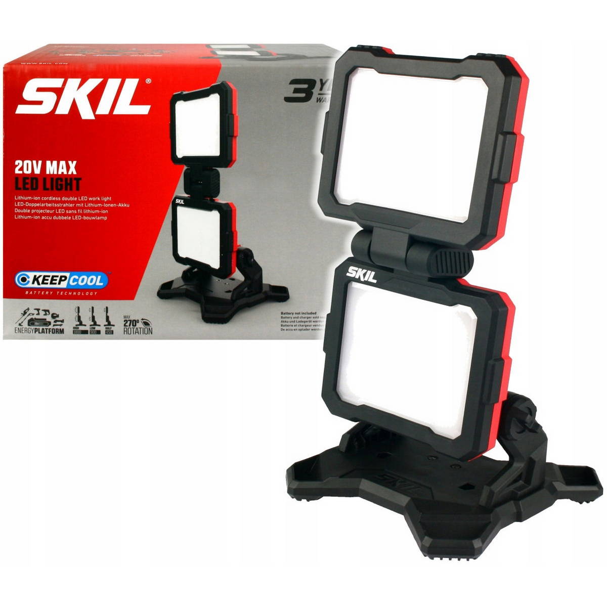 Skil 3157 CA 20V Max Διπλός Φορητός Προβολέας Επιθεώρησης & Εργασίας Μπαταρίας 18V Li-Ion Επαναφορτιζόμενος 1800 Lumens SOLO