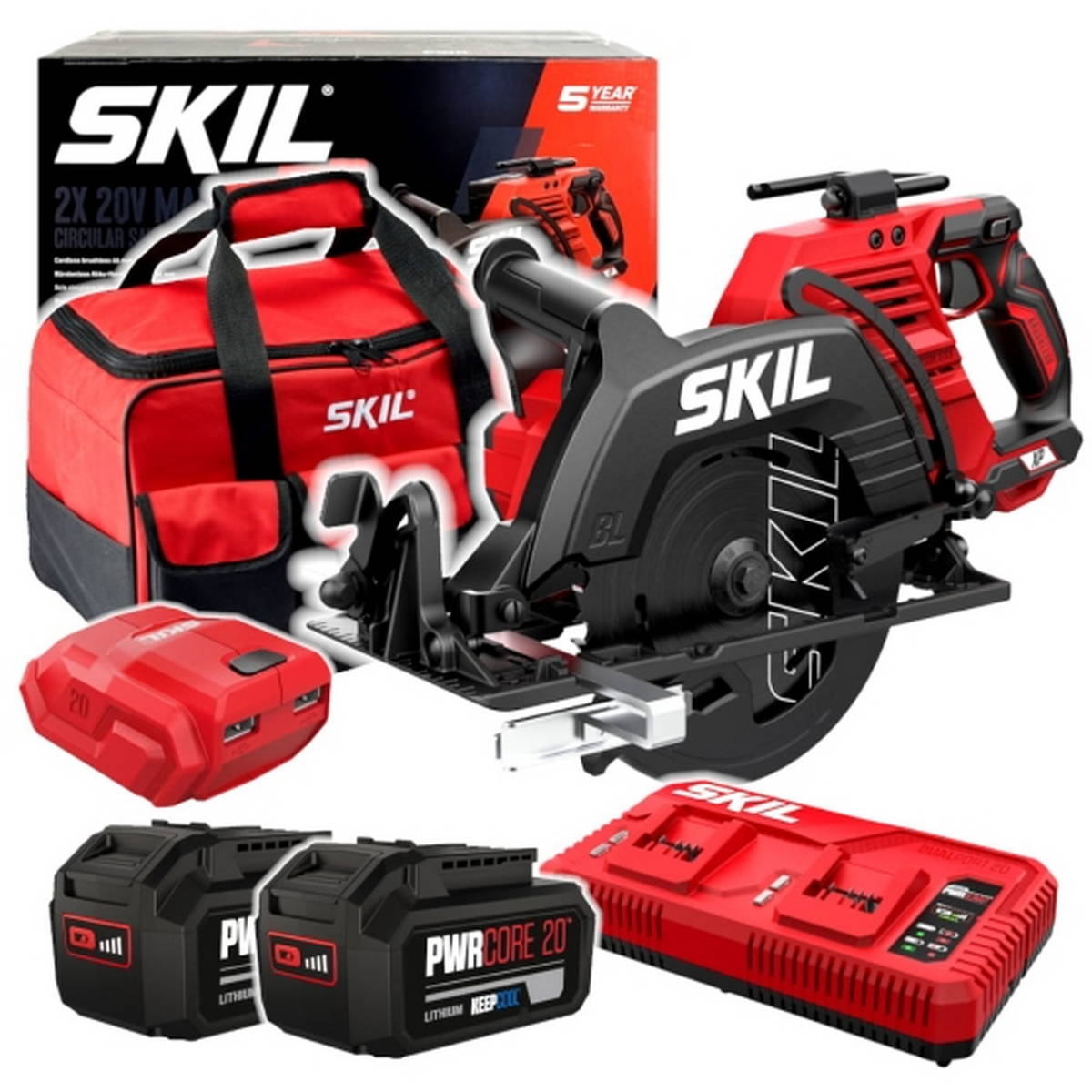 Skil 3572 EA 40V Max Brushless Δισκοπρίονο Μπαταρίας 36V Li-Ion 184mm Με 2 Μπαταρίες 4.0Ah + Φορτιστή + USB Αντάπτορα + Τσάντα