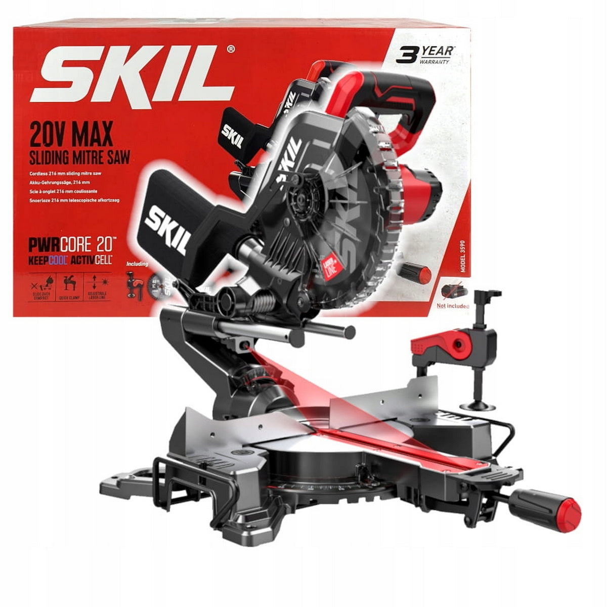 Skil 3590 CA 20V Max Φαλτσοπρίονο Radial Ξύλου Μπαταρίας 18V Li-Ion 216mm Με 2 Μπαταρίες 5.0Ah