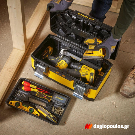 Εργαλειοθήκη μεταλλική πλαστική 20 ιντσών με μεταλλικά κλιπ και λαβή