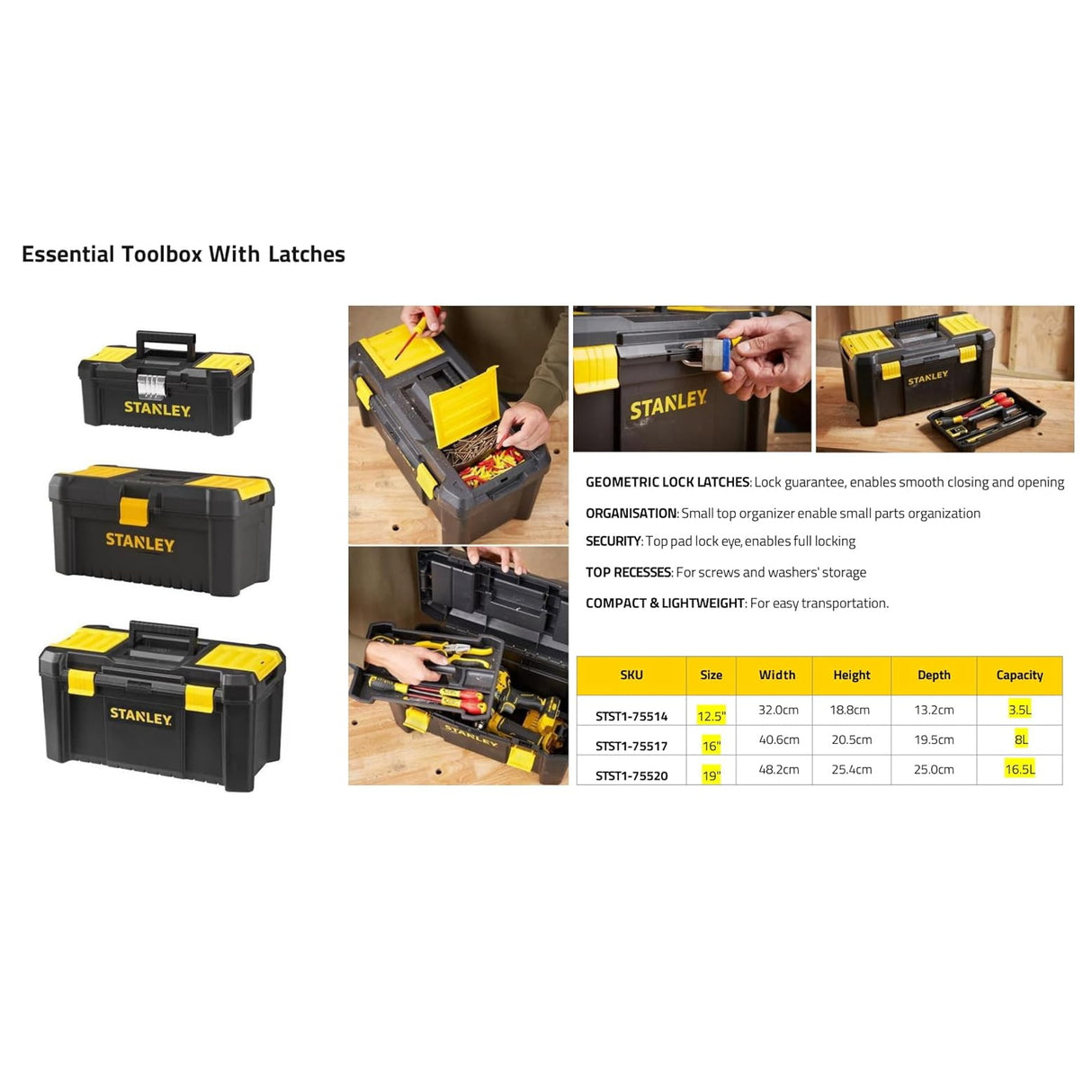 Stanley STST1-75517 Essential Εργαλειοθήκη Με Πλαστικά Κουμπώματα 16" 8Ltr