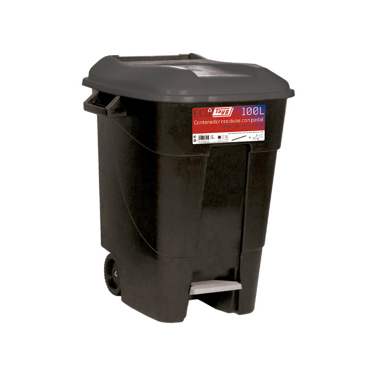 TAYG ECO 421006 Κάδος Απορριμμάτων Με Πεντάλ & Ρόδες 100Ltr ΜΑΥΡΟΣ - ΓΚΡΙ ΚΑΠΑΚΙ