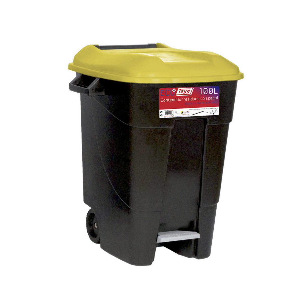 TAYG ECO 421013 Κάδος Απορριμμάτων Με Πεντάλ & Ρόδες 100Ltr ΜΑΥΡΟΣ - ΚΙΤΡΙΝΟ ΚΑΠΑΚΙ