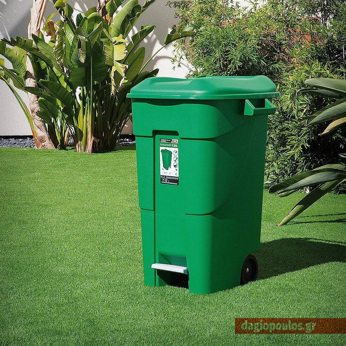 Tayg 426001 Πλαστικός Κάδος Απορριμμάτων Τροχήλατος με Πεντάλ 120lt Πράσινος | dagiopoulos.gr