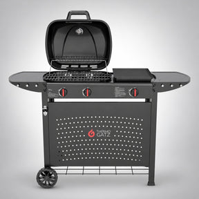 Thermogatz GS GRILL 2 PLANCHA — BBQ ΥΓΡΑΕΡΙΟΥ GS GRILL 2 + PLANCHA 8kW, σε γκρι φόντο με φυσική σκιά