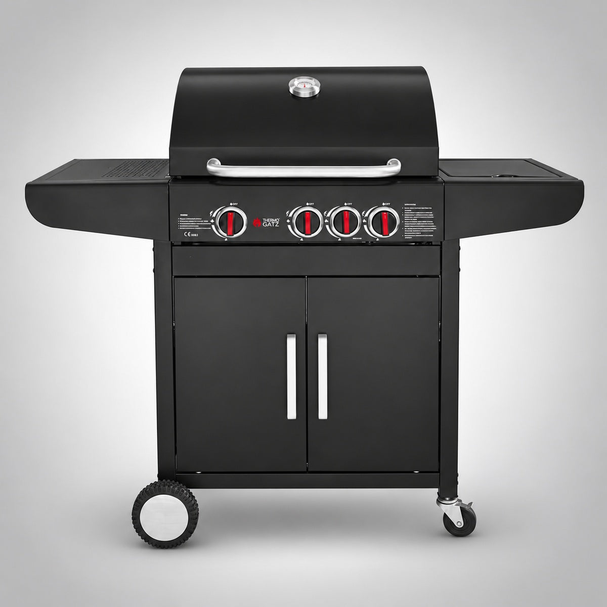 Thermogatz GS GRILL LUX 3 1 CAST IRON — BBQ ΥΓΡΑΕΡΙΟΥ GS GRILL LUX 3+1 CAST IRON - 11,5kW, σε γκρι φόντο με φυσική σκιά