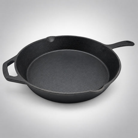 Thermogatz SKILLET PRE-SEASONED FTG-3032S ANGEL COOK — ΤΗΓΑΝΙ SKILLET ΜΑΝΤΕΜΕΝΙΟ PRE-SEASONED FTG-3032S ANGEL COOK, σε γκρι φόντο με φυσική σκιά