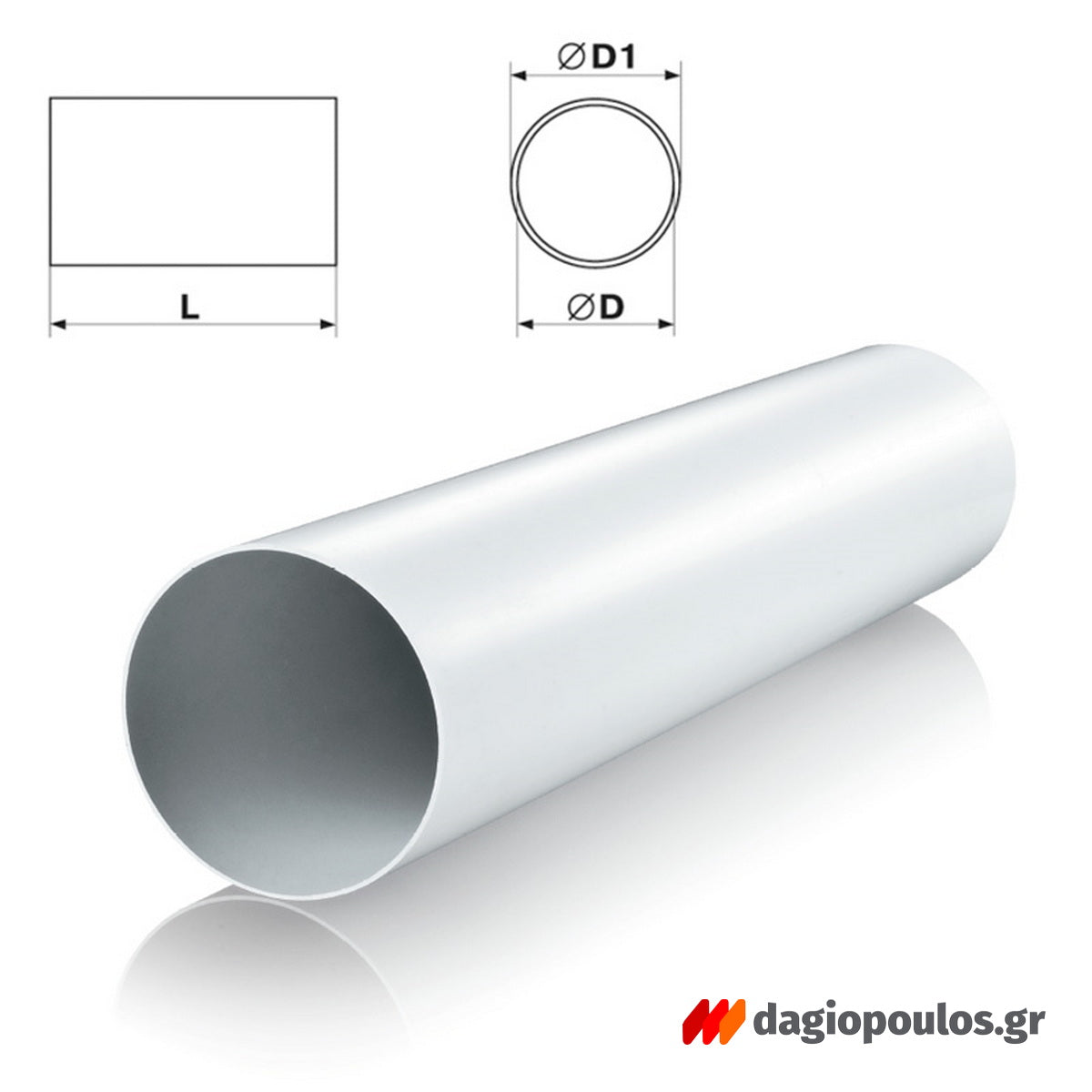 Vents Σωλήνας Πλαστικός Φ125mm x 1000mm ΛΕΥΚΟΣ