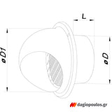 Vents MVM 122 Στόμιο Εξαερισμού Κεκλιμένο Με Προστασία & Σίτα Ανοξείδωτο Φ125mm