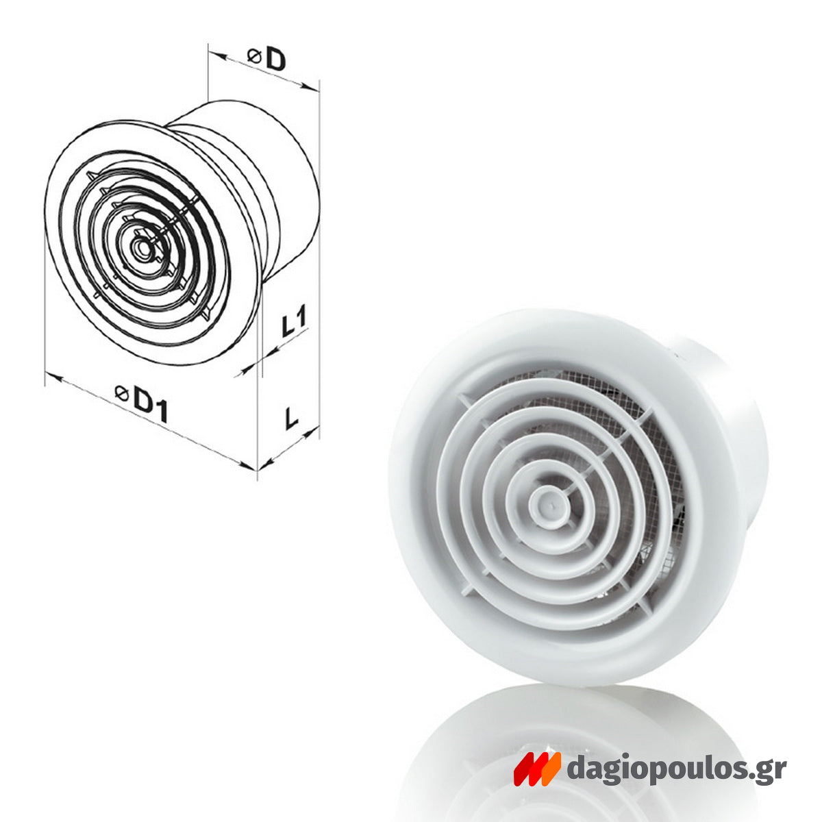 Vents 100 PF Ανεμιστήρας Εξαερισμού Χωνευτός Με Στρογγυλές Γρίλιες Φ100mm ΛΕΥΚΟΣ