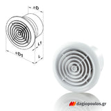 Vents 100 PF Ανεμιστήρας Εξαερισμού Χωνευτός Με Στρογγυλές Γρίλιες Φ100mm ΛΕΥΚΟΣ