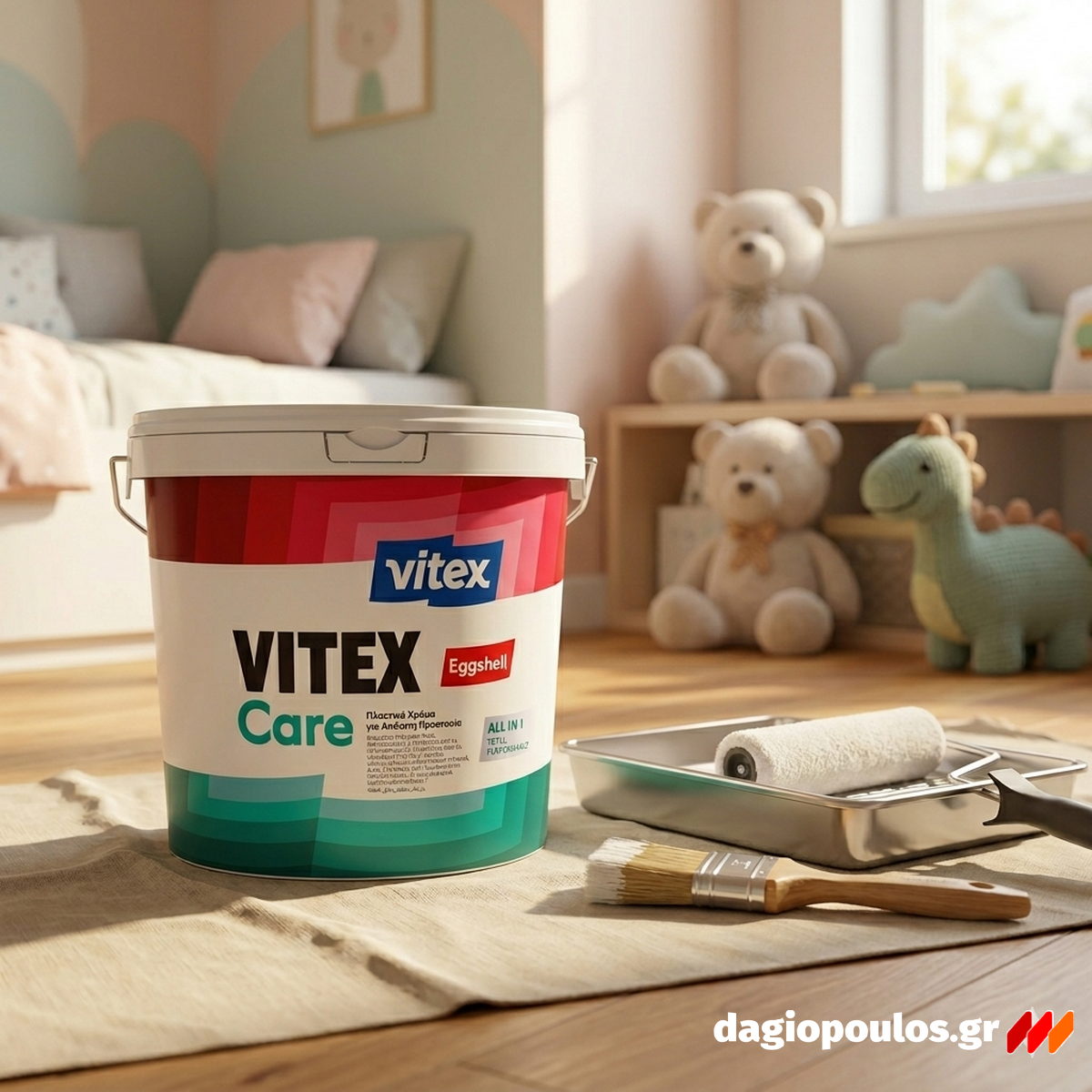 Vitex Care Eggshell Υψηλής Ποιότητας Πλενόμενο Πλαστικό Χρώμα Με Ματ Βελουτέ Εμφάνιση Λευκό