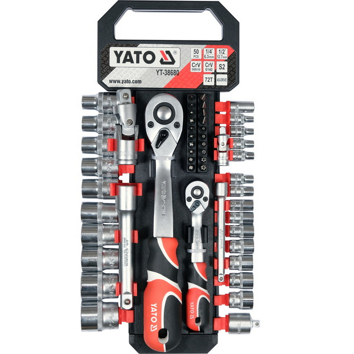 Yato YT-38680 Συλλογή Μανέλες Καστάνιας Καρυδάκια 1/4" 1/2" Σετ 51 Τεμ