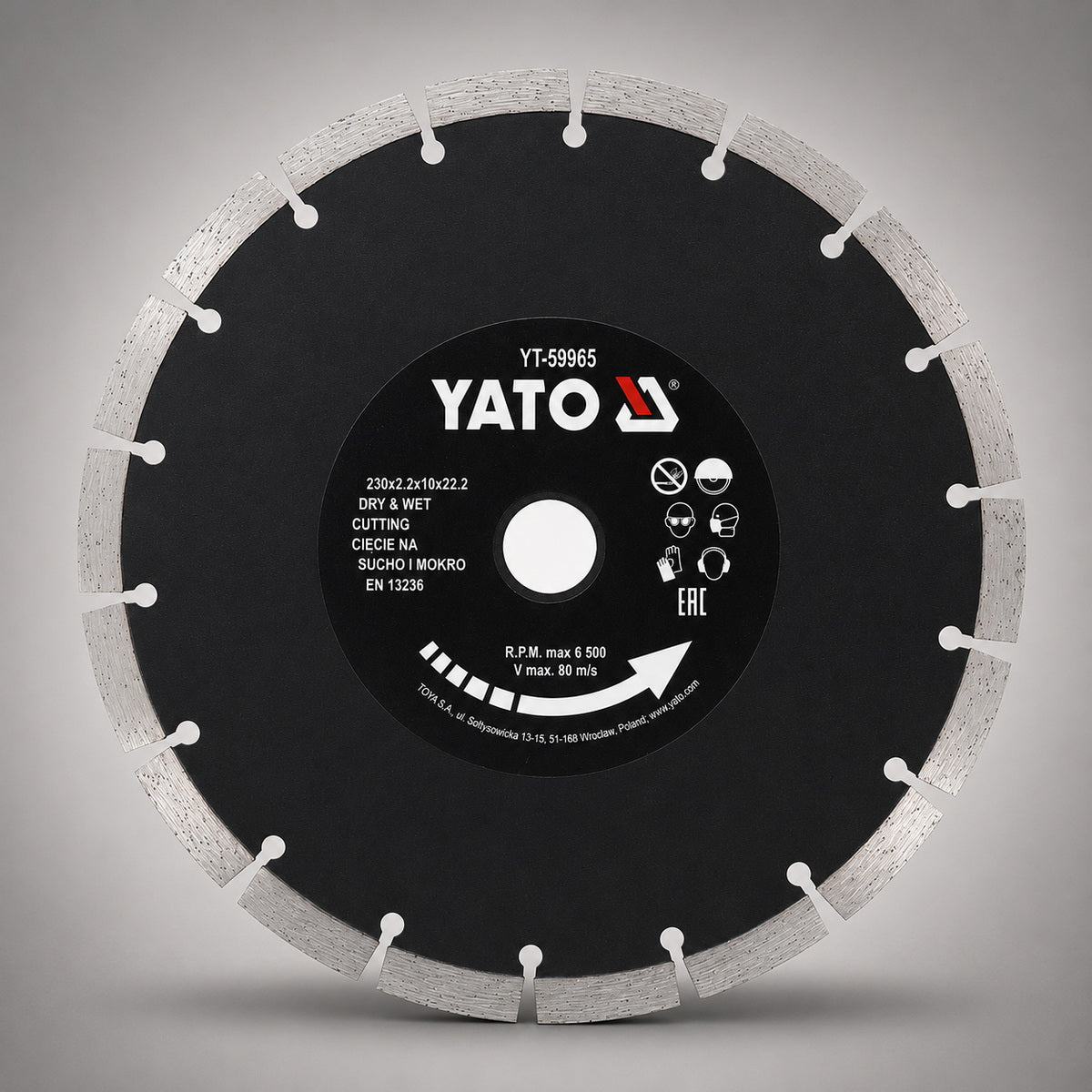 Υato YT-59965 Dry & Wet Διαμαντόδισκος Δομικών Υλικών - Μπετόν Ξηρής - Υγρής Κοπής 230mm
