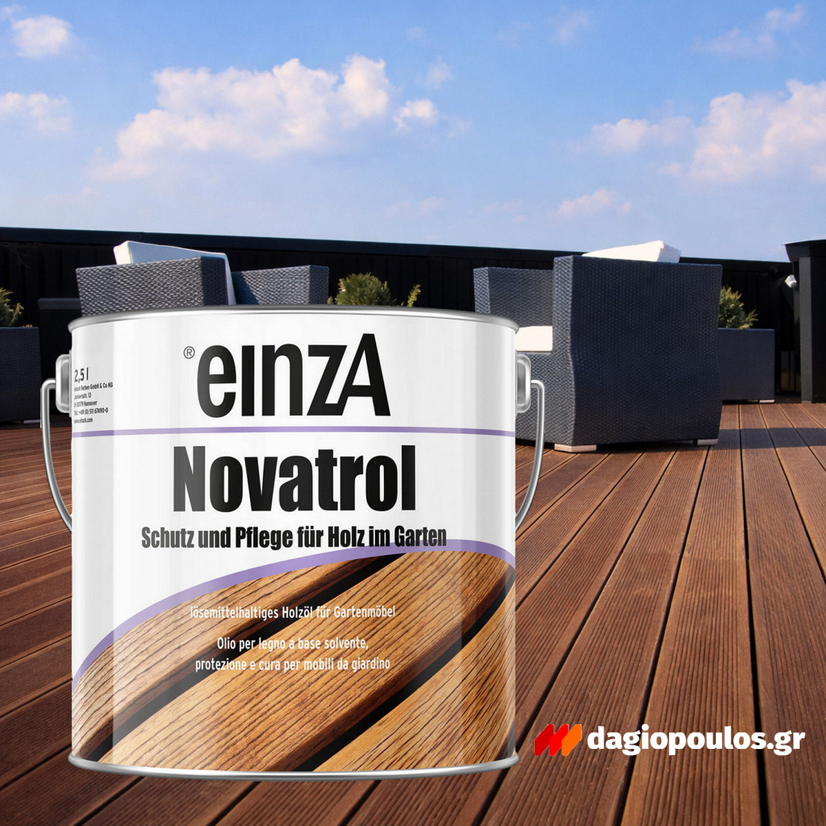 einzA Novatrol Holzöl Λάδι Συντήρησης & Προστασίας Decks & Δαπέδων Κήπου Ματ ΑΧΡΩΜΟ (FARBLOS)