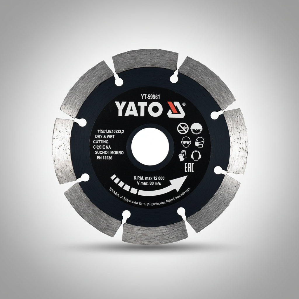 Υato YT-59961 Dry & Wet Δίσκος Διαμαντέ (Διαμαντόδισκος) Κοπής Δομικών Υλικών, Μπετόν, Πέτρας, Τούβλων, Γρανίτη Ξηρής - Υγρής Κοπής 115mm