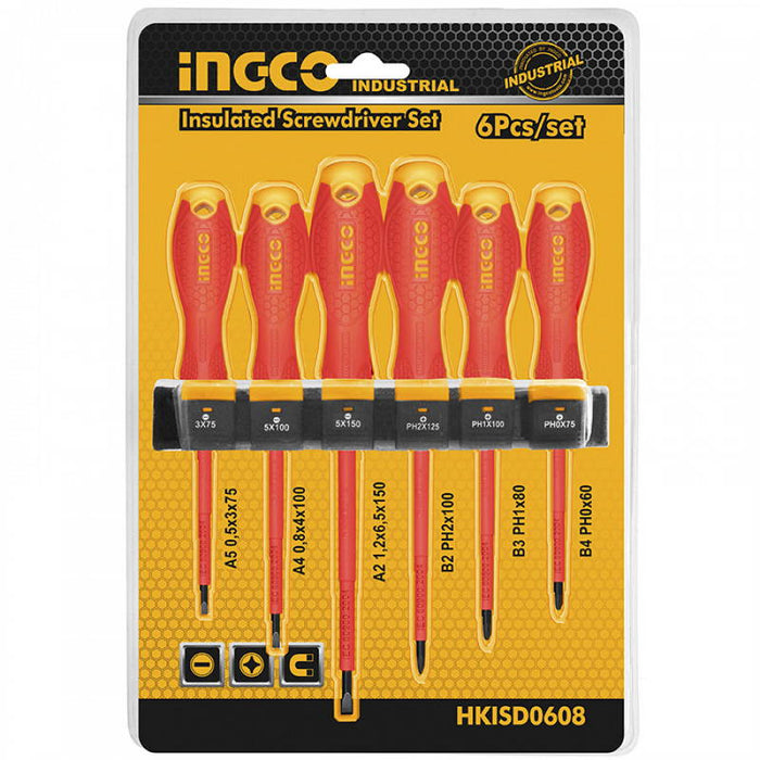 INGCO HKISD0608 Επαγγελματικά Κατσαβίδια Ηλεκτρολόγων Με Μόνωση VDE Σετ 6 Τεμ| Dagiopoulos.gr