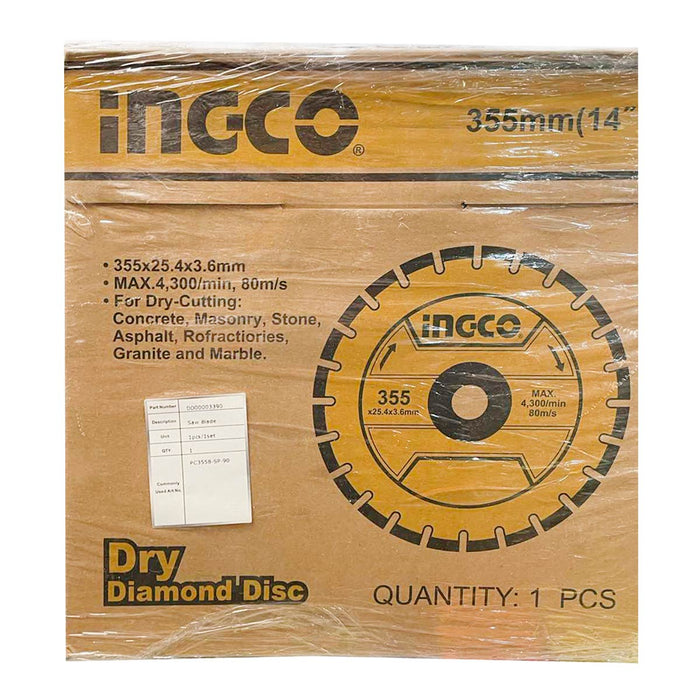 Ingco PC3558.90 Διαμαντόδισκος Δομικών Υλικών Φ355x25.4x3.6mm | dagiopoulos.gr