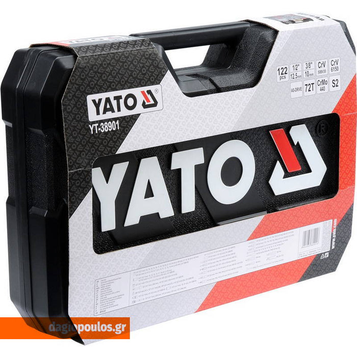Yato YT-38901 Επαγγελματική Κασετίνα 1/2" & 1/4" Μανέλα Καστάνιας & Καρυδάκια 122τμχ Σε Βαλίτσα Dagiopoulos.gr