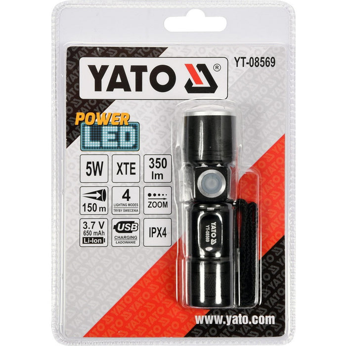 Yato YT-08569 Επαναφορτιζόμενος Φακός LED IPX4 350lm | Dagiopoulos.gr