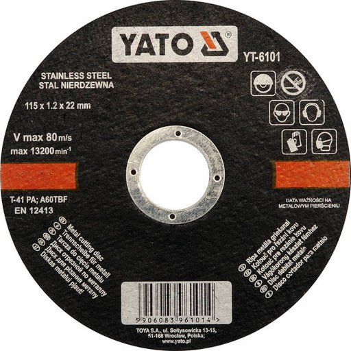 Yato YT-6101 Δίσκος Γωνιακού Τροχού Κοπής Μετάλλων 115mm INOX Λεπτός | Dagiopoulos.gr