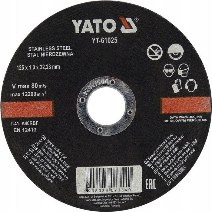 Yato YT-61025 Δίσκος Γωνιακού Τροχού Κοπής Μετάλλων 125mm INOX Λεπτός | Dagiopoulos.gr