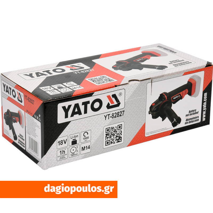 Yato YT-82827 Επαγγελματικός Γωνιακός Τροχός Μπαταρίας 125mm 18V SOLO Dagiopoulos
