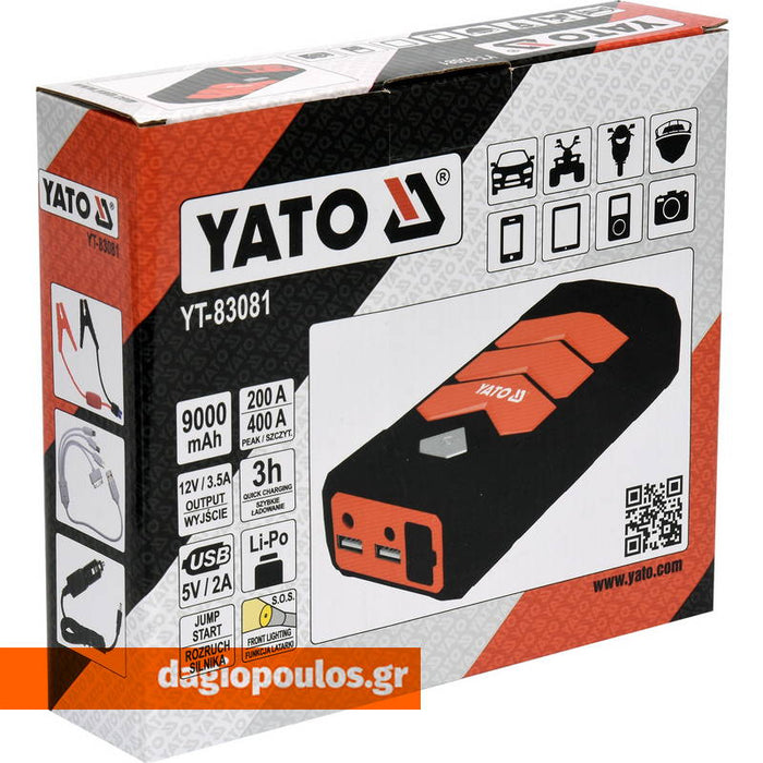 Yato YT-83081 Εκκινητής Μπαταρίας Αυτοκινήτου & Φορτιστής 9000mAh Dagiopoulos