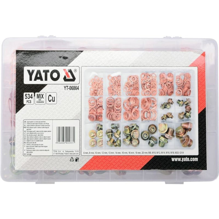YATO YT-06864 Βίδες Τάπες Λαδιού και Ροδέλες Χαλκού Σετ 534 Τεμάχια Dagiopoulos.gr